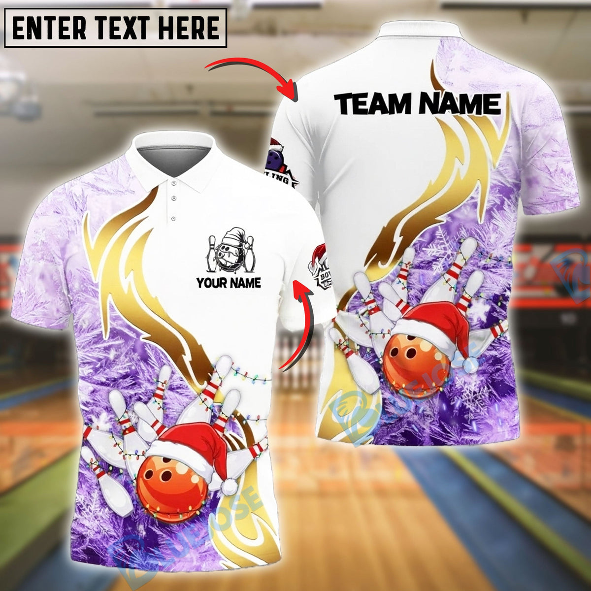 BlueJose Bowling And Pins Christmas Lights Fire Strike Customized Name, Team Name 3D Shirt (4 Colors)