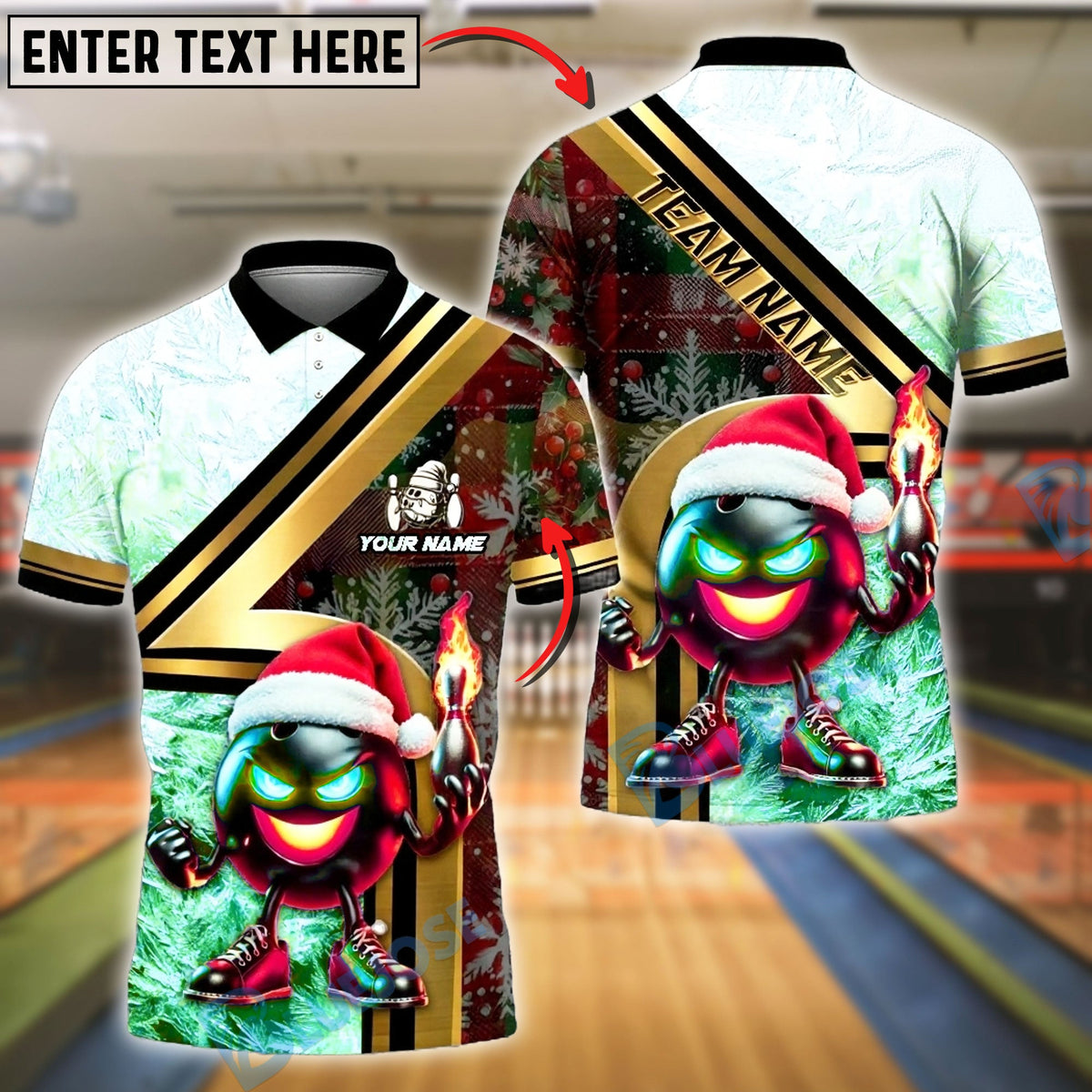 BlueJose Bowling And Pins Lights Snow Christmas Strike Customized Name, Team Name 3D Shirt (4 Colors)