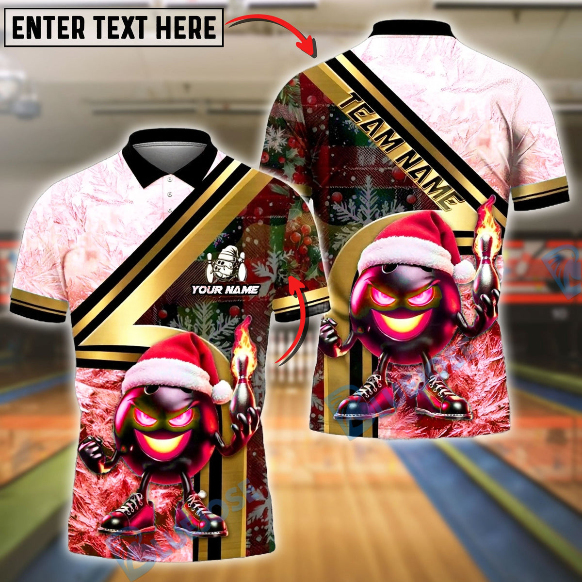 BlueJose Bowling And Pins Lights Snow Christmas Strike Customized Name, Team Name 3D Shirt (4 Colors)