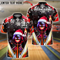 BlueJose Bowling And Pins Santa Fire Strike Customized Name, Team Name 3D Shirt (4 Colors)