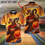 BlueJose Bowling And Pins Fire Demon Ram Warrior Customized Name, Team Name 3D Shirt (4 Colors)