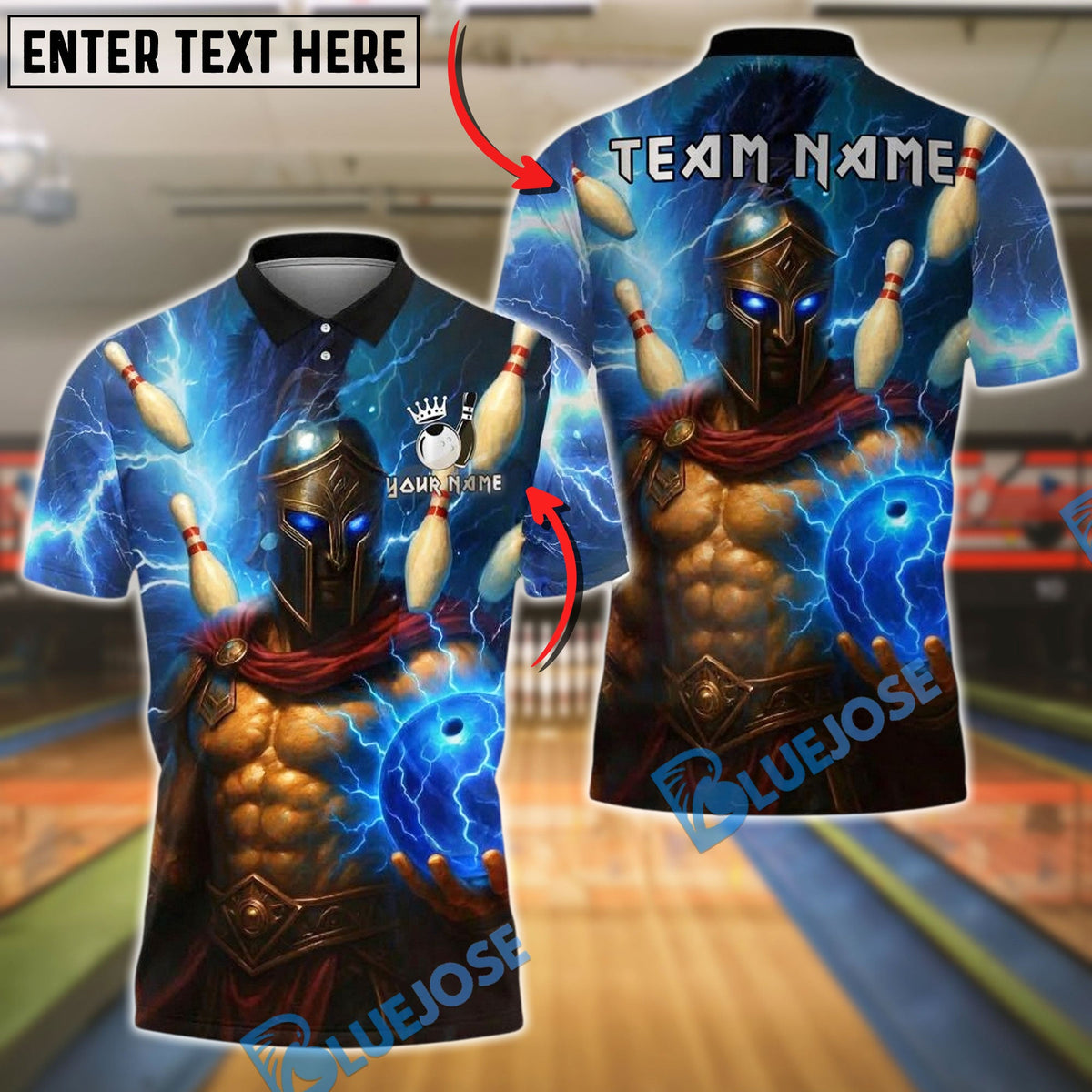 BlueJose Bowling And Pins Spartan Lightning Warrior Customized Name, Team Name 3D Shirt (4 Colors)