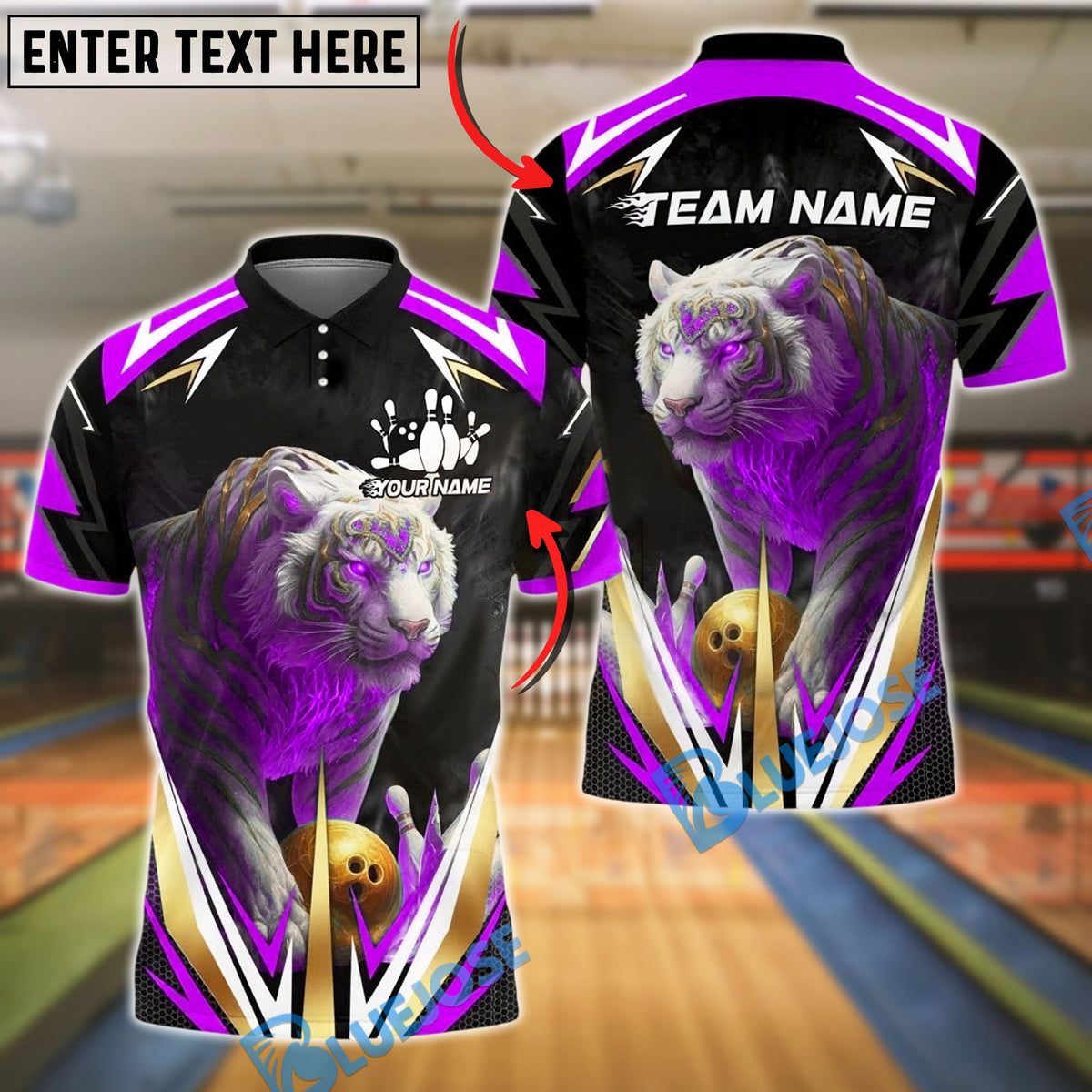 BlueJose Bowling And Pins White Tiger Blue Flame Customized Name, Team Name 3D Shirt (4 Colors)