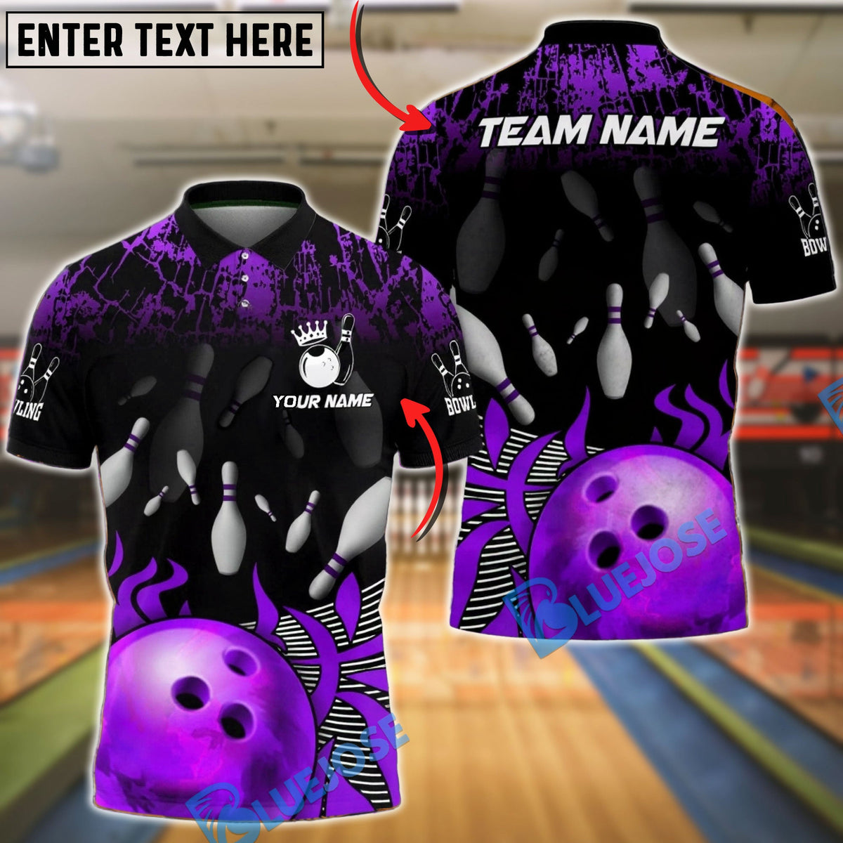 BlueJose Bowling & Pin Fire Strike Flame Pins Customized Name, Team Name 3D Shirt (4 Colors)