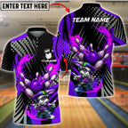 BlueJose Bowling & Pins Bunny Mascot Fire Strike Customized Name, Team Name 3D Shirt (4 Colors)