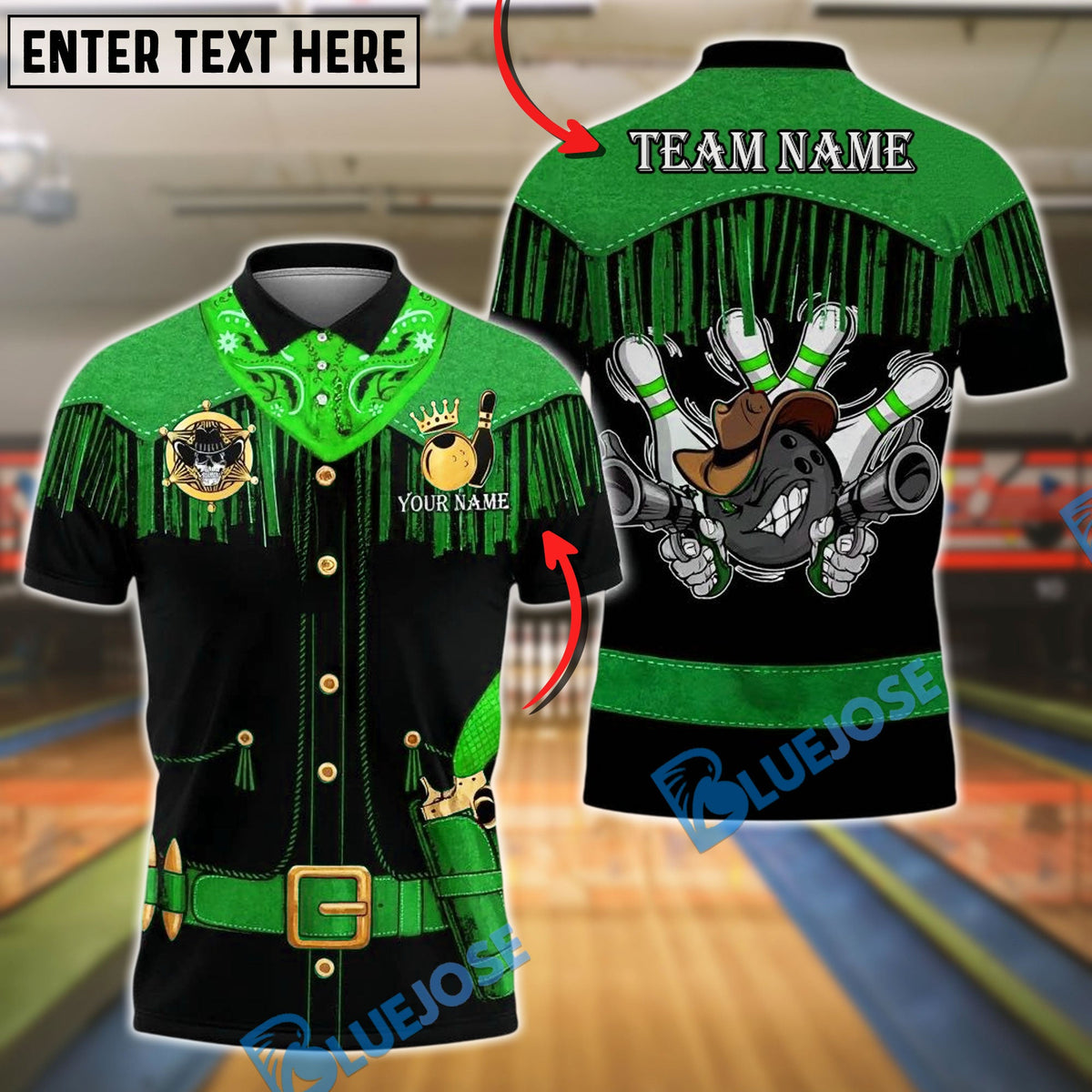BlueJose Bowling And Pins Cowboy Western Style Customized Name, Team Name 3D Shirt (4 Colors)