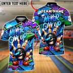 BlueJose Bowling And Pins Dab Never Give Up Graffiti Customized Name, Team Name 3D Shirt (4 Colors)
