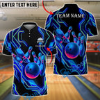 BlueJose Bowling And Pins Neon Glow Pins & Ball Customized Name, Team Name 3D Shirt (4 Colors)