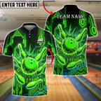BlueJose Bowling And Pins Electric Strike Red Ball Customized Name, Team Name 3D Shirt (4 Colors)