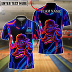 BlueJose Bowling And Pins Cartoon Neon Character Customized Name, Team Name 3D Shirt (4 Colors)