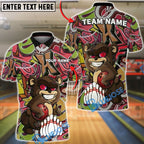 BlueJose Bowling Bear Cartoon Graffiti Style Customized Name, Team Name 3D Shirt (4 Colors)