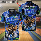 BlueJose Bowling & Pins Cupid Bear Winged Character Customized Name, Team Name 3D Shirt (4 Colors)