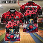 BlueJose Bowling & Pins Oops Teddy Bear Cartoon Customized Name, Team Name 3D Shirt (4 Colors)