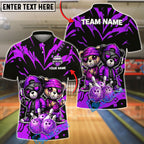 BlueJose Bowling & Pins Teddy Couple Street Style Customized Name, Team Name 3D Shirt (4 Colors)