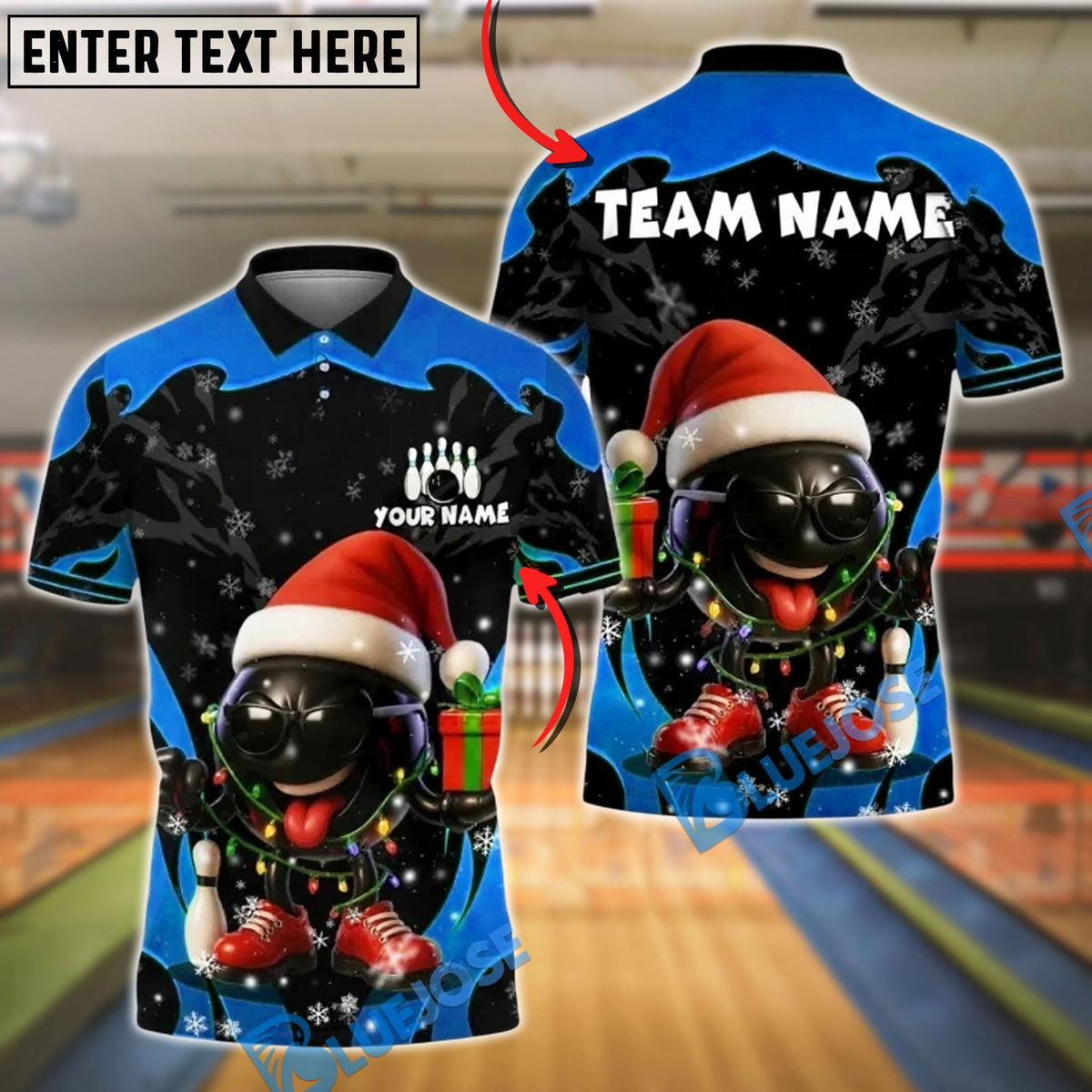 BlueJose Bowling And Pins Christmas Santa Funny Customized Name, Team Name 3D Shirt (4 Colors)