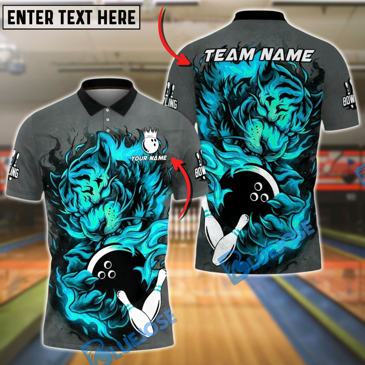 BlueJose Bowling And Pins Fiery Fire Tiger Customized Name, Team Name 3D Shirt (4 Colors)