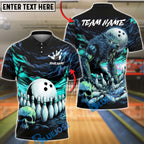 BlueJose Bowling & Pins Dark Wolf Storm Artwork Customized Name, Team Name 3D Shirt (4 Colors)