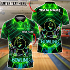BlueJose Bowling & Pins Neon Smiling Bowling Ball Beer Party Style Customized Name, Team Name 3D Shirt (4 Colors)