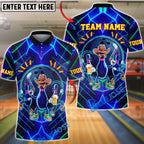 BlueJose Bowling & Pins Neon Cowboy Party Customized Name, Team Name 3D Shirt (4 Colors)