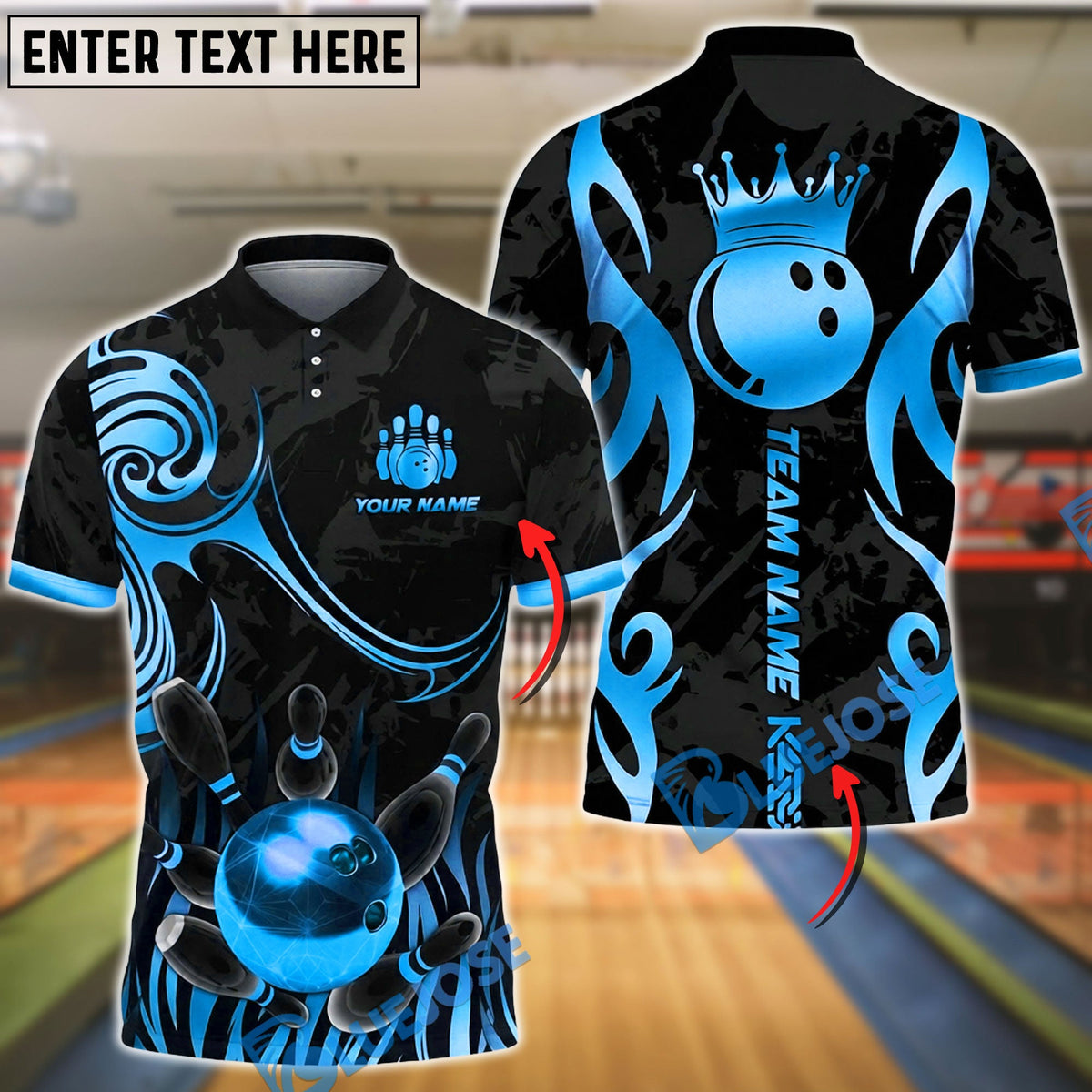 BlueJose Bowling & Pins Golden Crown King Luxury Style Customized Name, Team Name 3D Shirt (6 Colors)