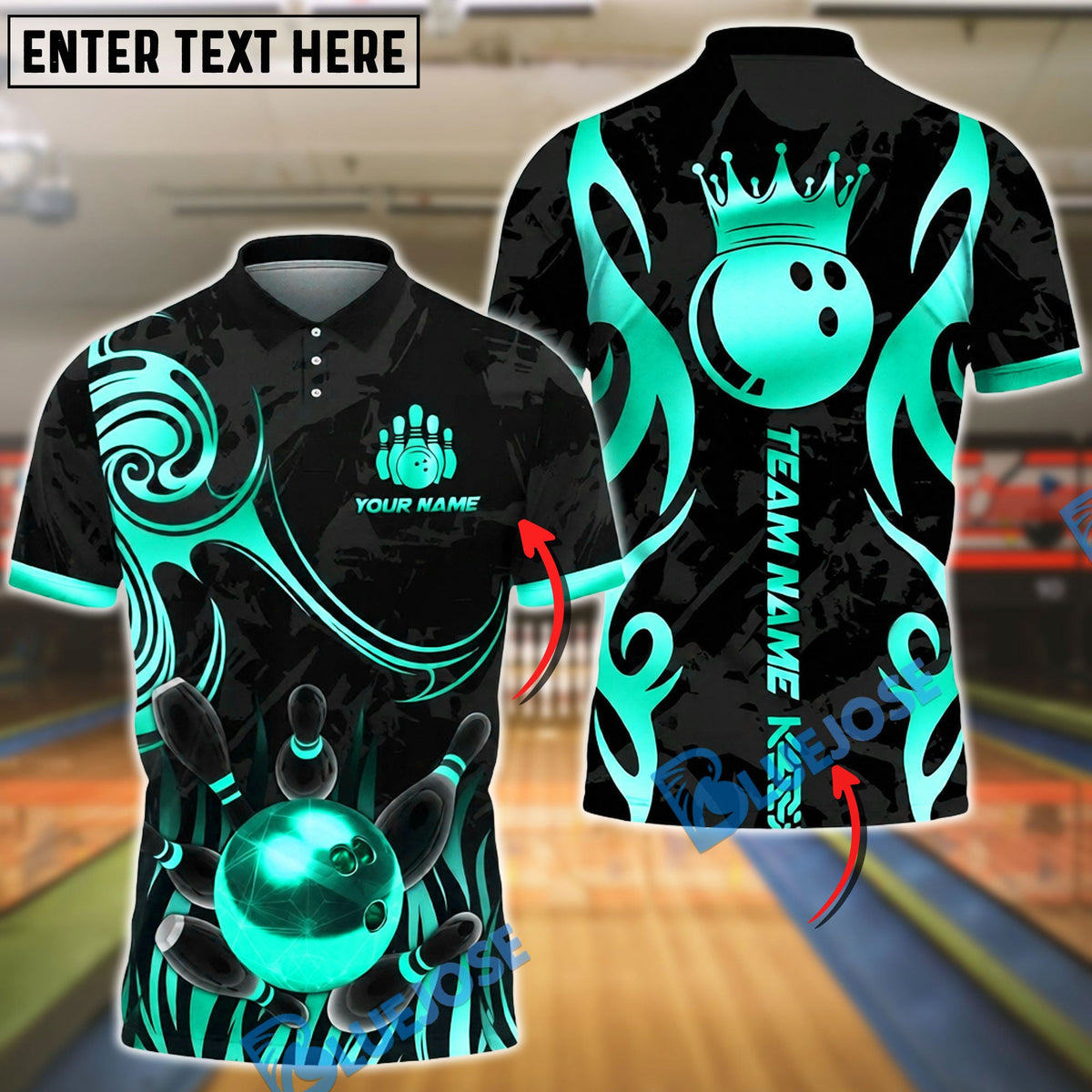 BlueJose Bowling & Pins Golden Crown King Luxury Style Customized Name, Team Name 3D Shirt (6 Colors)