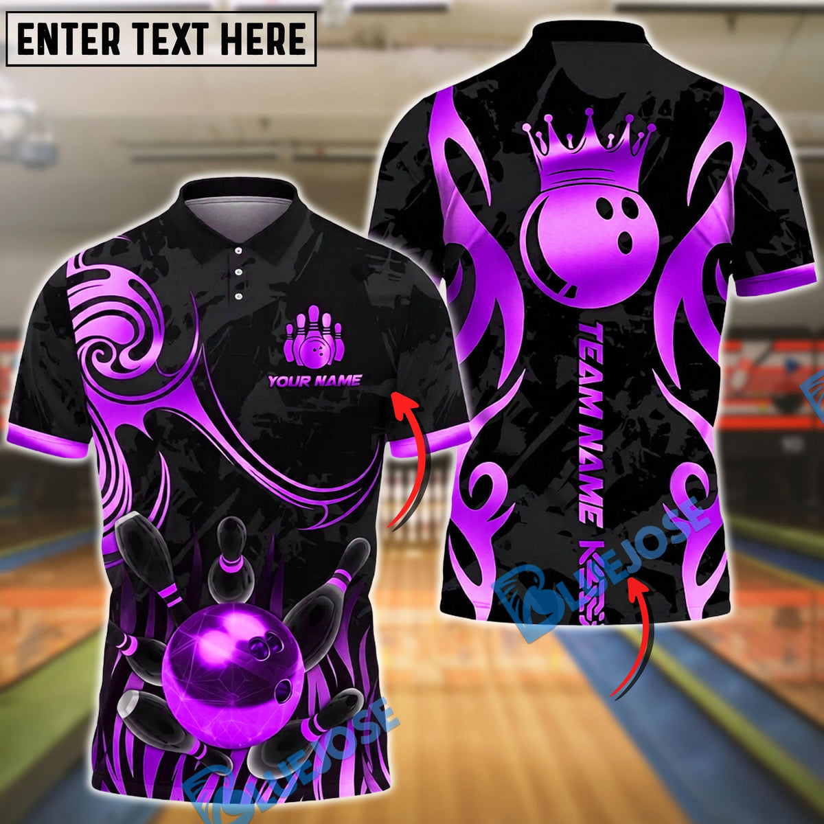 BlueJose Bowling & Pins Golden Crown King Luxury Style Customized Name, Team Name 3D Shirt (6 Colors)