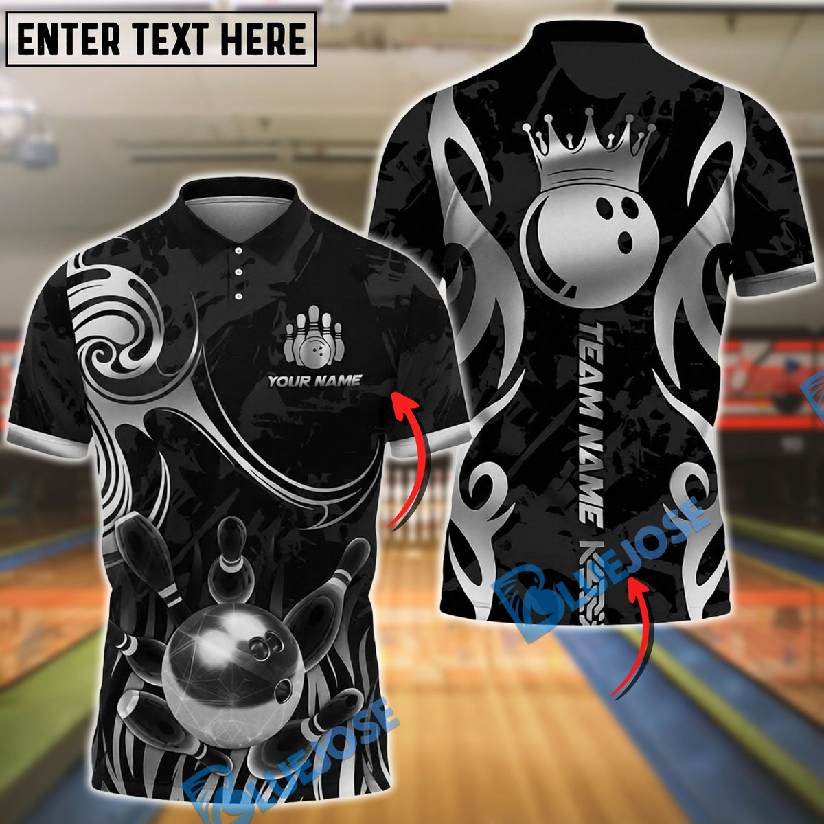 BlueJose Bowling & Pins Golden Crown King Luxury Style Customized Name, Team Name 3D Shirt (6 Colors)
