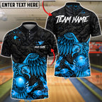 BlueJose Bowling & Pins Golden Eagle Strike Art Customized Name, Team Name 3D Shirt (6 Colors)