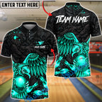BlueJose Bowling & Pins Golden Eagle Strike Art Customized Name, Team Name 3D Shirt (6 Colors)