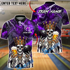 BlueJose Bowling & Pins King Skull Royal Pub Style Customized Name, Team Name 3D Shirt (4 Colors)