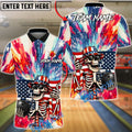 BlueJose Bowling USA Patriotic Skull American Flag Street Art Style Personalized Name, Team Name 3D Shirt