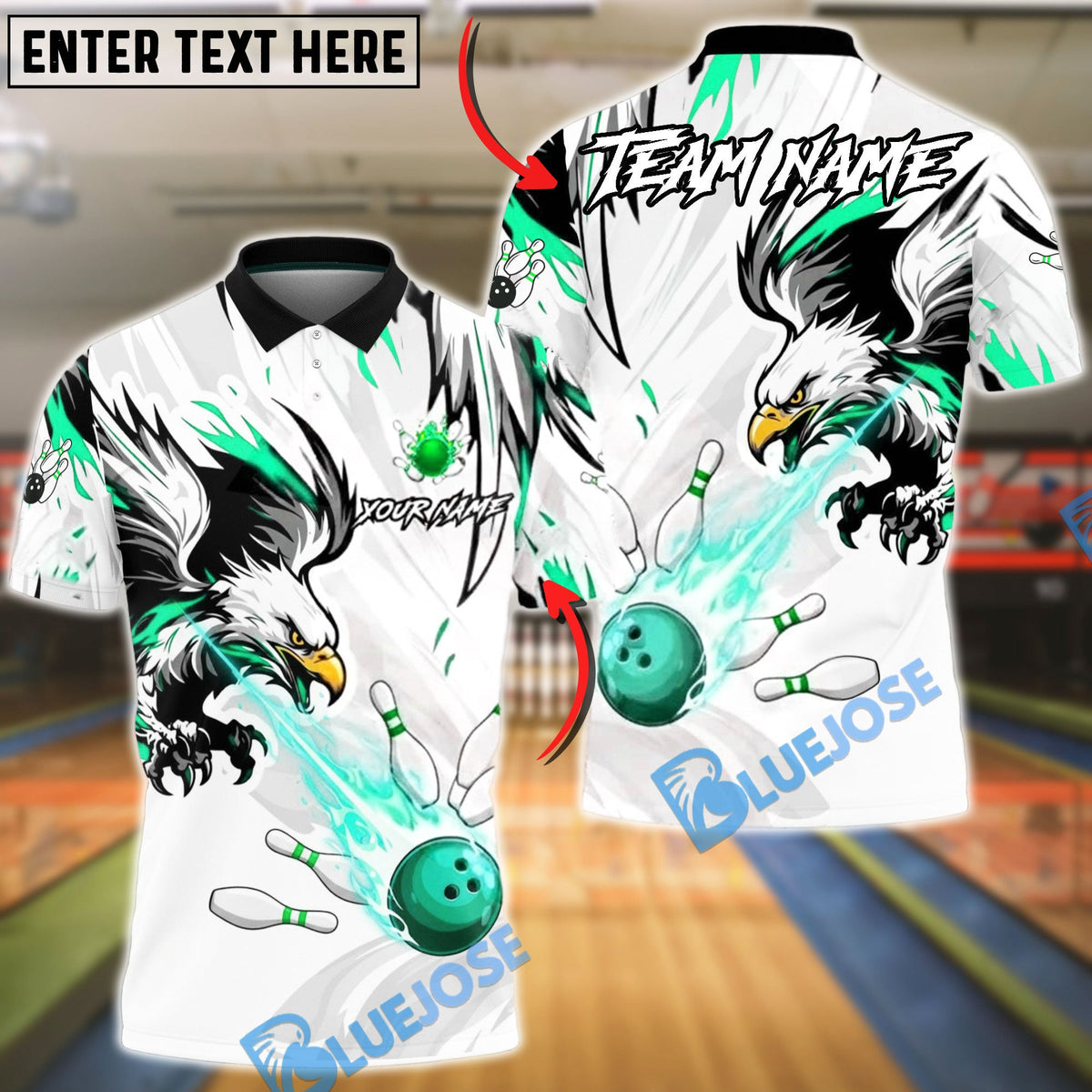 BlueJose Bowling & Pins Eagle Power Strike Dynamic Style  Customized Name, Team Name 3D Shirt (4 Colors)