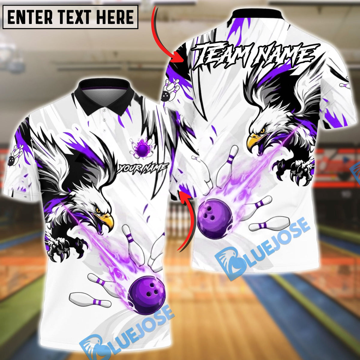 BlueJose Bowling & Pins Eagle Power Strike Dynamic Style  Customized Name, Team Name 3D Shirt (4 Colors)