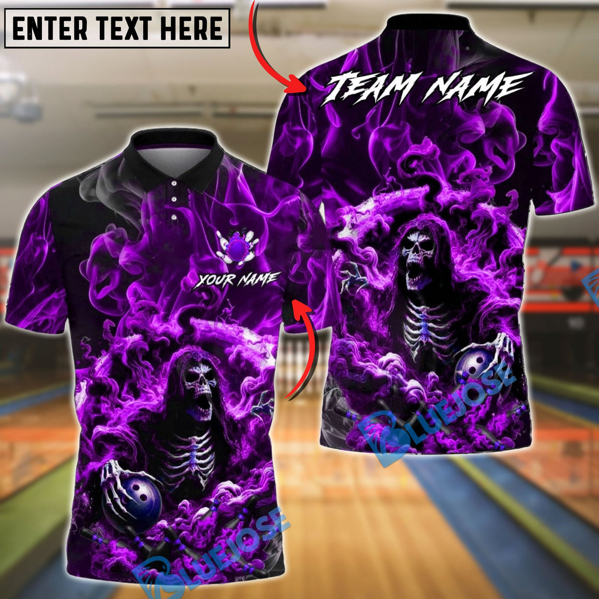 BlueJose Bowling & Pins Grim Reaper Smoke Customized Name, Team Name 3D Shirt (4 Colors)