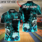 BlueJose Bowling & Pins Fierce Wolf Neon Art Customized Name, Team Name 3D Shirt (4 Colors)