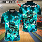 BlueJose Bowling & Pins Royal Flame Skull King Card Art Customized Name, Team Name 3D Shirt (4 Colors)