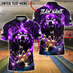BlueJose Bowling & Pins Neon Wolf Power Strike Customized Name, Team Name 3D Shirt (4 Colors)