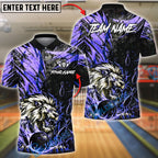 BlueJose Bowling & Pins Lion Power Strike Golden Black Customized Name, Team Name 3D Shirt (6 Colors)