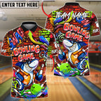BlueJose Bowling And Pins Graffiti Shark Neon Street Art Brick Wall Customized Name, Team Name 3D Shirt (4 Colors)