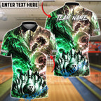 BlueJose Bowling And Pins  Fire Ice Dragon Strike Fantasy Customized Name, Team Name 3D Shirt (4 Colors)