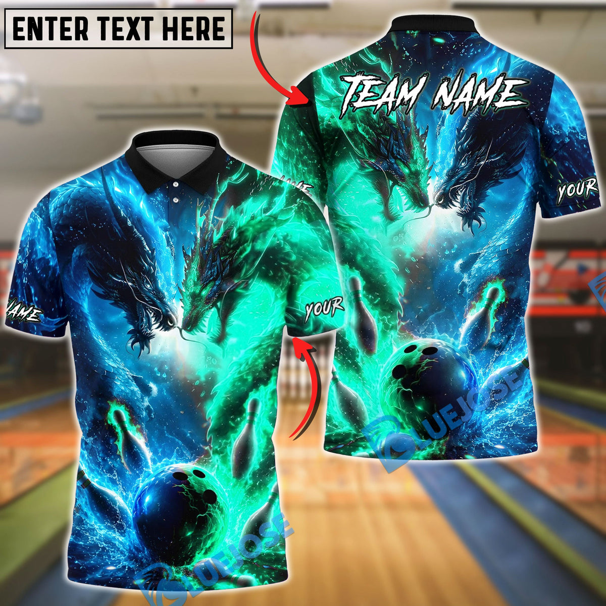 BlueJose Bowling Fire and Ice Dragon Strike Customized Name, Team Name 3D Shirt (4 Colors)