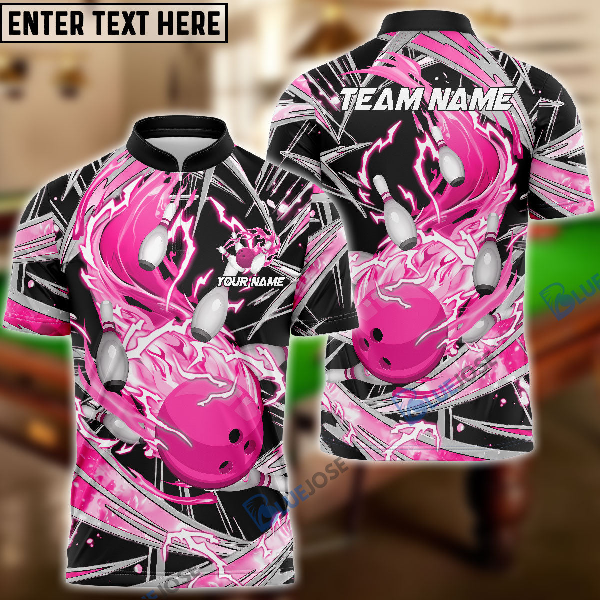 BlueJose Bowling And Pins Flame Thunder Wind AuraCustomized Name 3D Shirt (4 Colors)