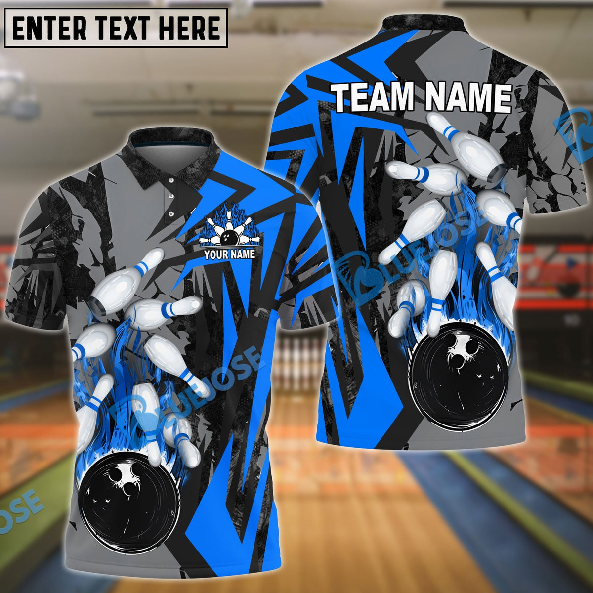 BlueJose Bowling And Pins Dropping Bomb Multicolor Customized Name 3D Shirt (4 Colors)