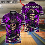 BlueJose Bowling And Pins Pirate Captain Skeleton Design Customized Name, Team Name 3D Shirt (4 Colors)
