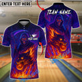 BlueJose Bowling And Pins Flame Grim Reaper With Fire Wolf Design Customized Name, Team Name 3D Shirt (4 Colors)