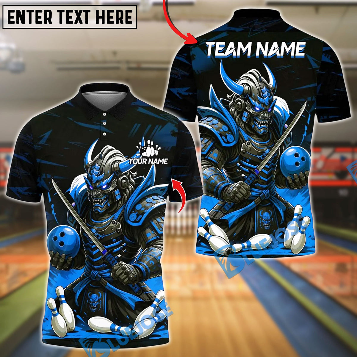 BlueJose Bowling And Pins Samurai Design Customized Name, Team Name 3D Shirt (4 Colors)