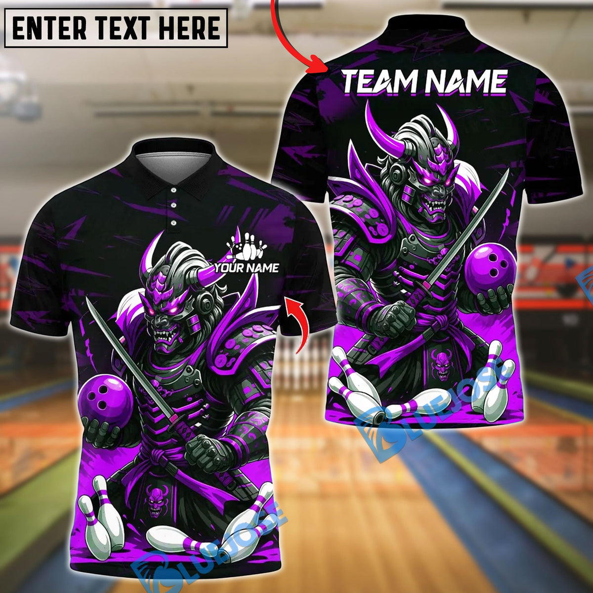 BlueJose Bowling And Pins Samurai Design Customized Name, Team Name 3D Shirt (4 Colors)