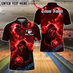 BlueJose Bowling And Pins Flame Grim Reaper With Bowling Design Customized Name, Team Name 3D Shirt (4 Colors)
