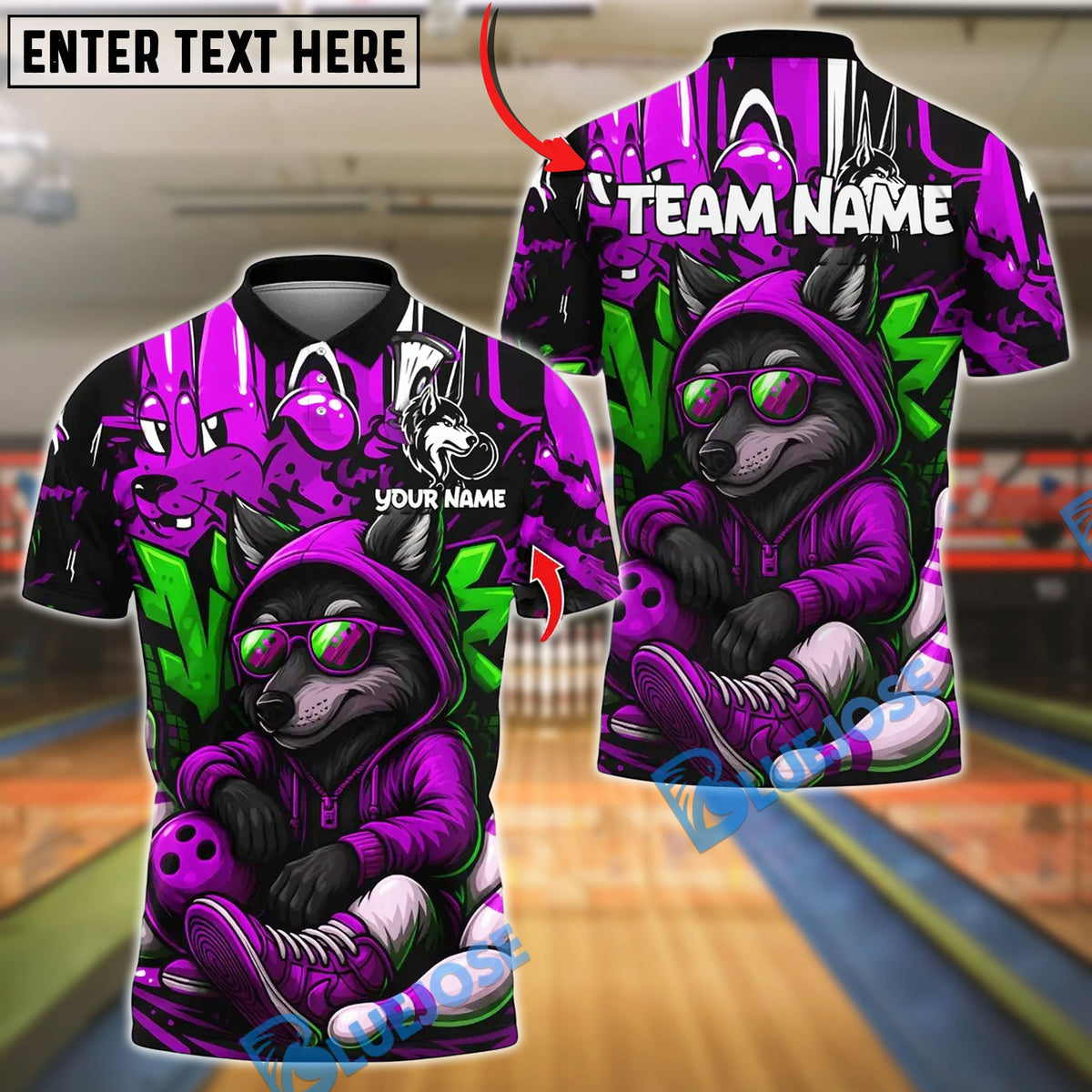 BlueJose Bowling And Pins Graffiti Wolf Streetwear Design Customized Name, Team Name 3D Shirt (4 Colors)
