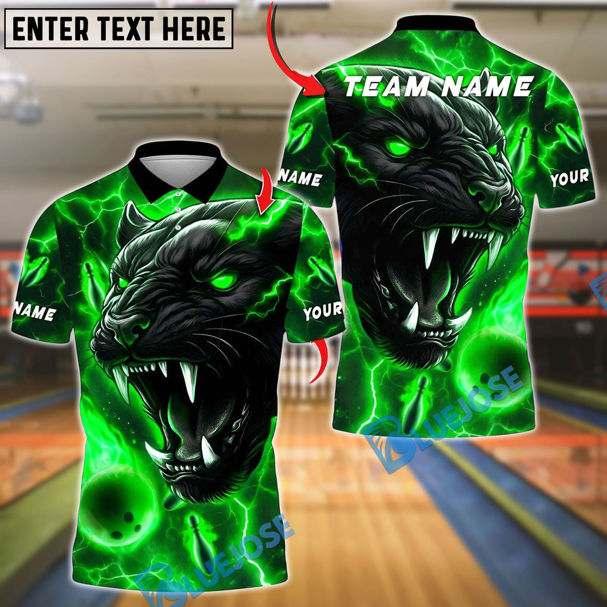 BlueJose Bowling And Pins Black Panther Thunder Flame Design Customized Name, Team Name 3D Shirt (4 Colors)